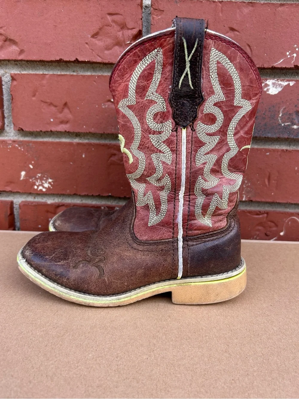 Twisted X Western Cowboy Boots Square Toe Leather Boys 10/ 11c Brown Pull on